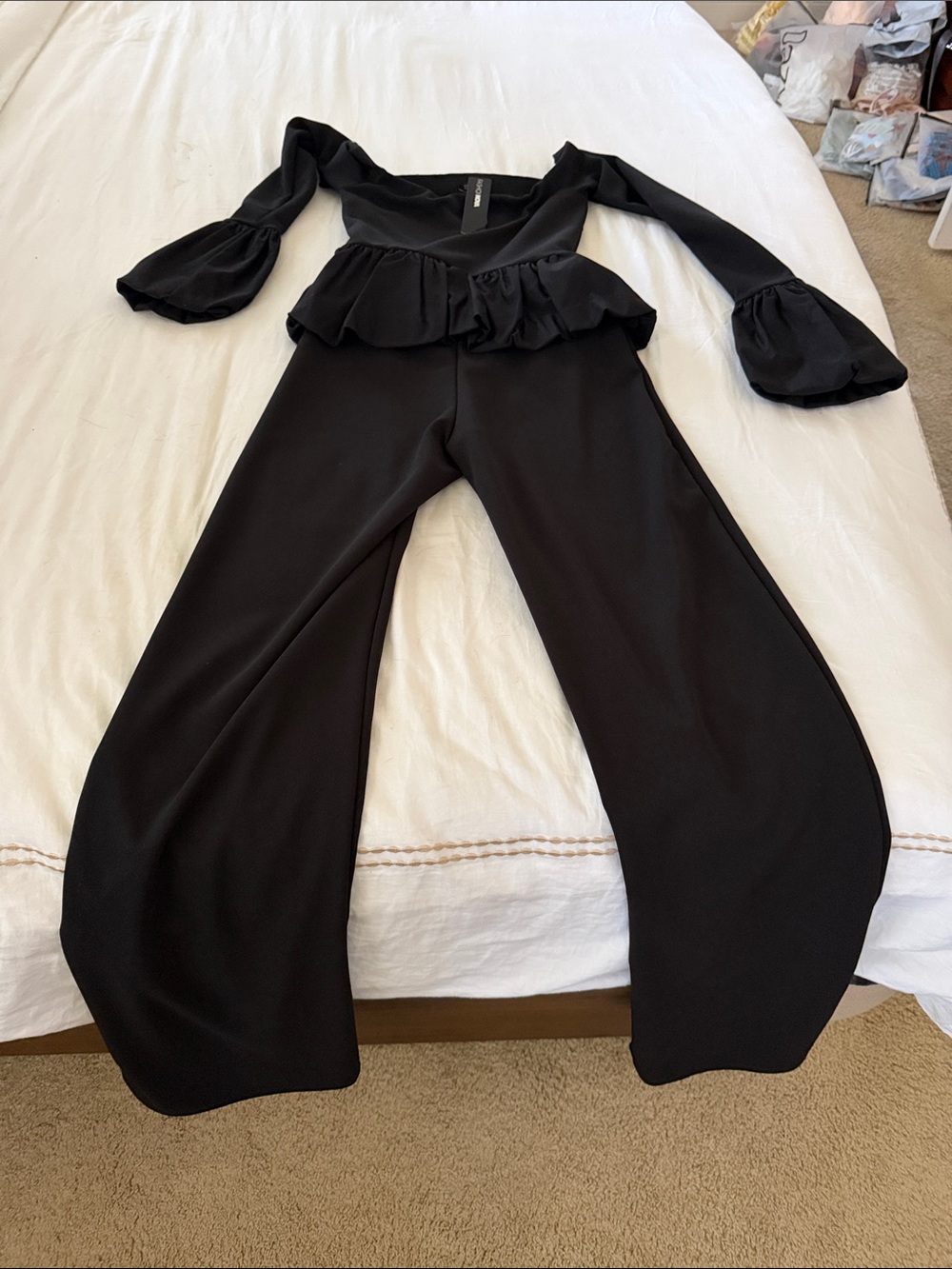 Fashion Nova Wide-Leg Jumpsuit with Ruffle Waist off the shoulder. NWT.